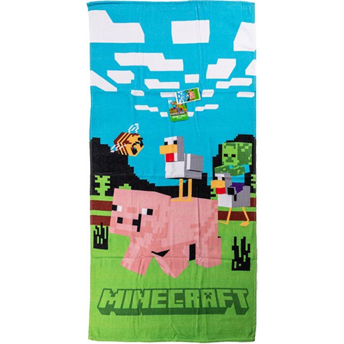 Minecraft Piggy Ride fürdőlepedő, strand törölköző 70x140cm Minecraft Piggy Ride fürdőlepedő, strand törölköző 70x140cm