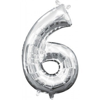 Mini szám Fólia lufi 6-os, Silver 40 cm Mini szám Fólia lufi 6-os, Silver 40 cm