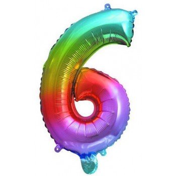 Multicolour Metallic mini 6-os szám fólia lufi 36 cm Multicolour Metallic mini 6-os szám fólia lufi 36 cm