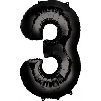 Óriás 3-as szám Fólia lufi, Black 86*50 cm Óriás 3-as szám Fólia lufi, Black 86*50 cm