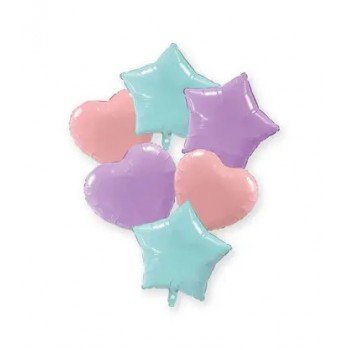 Pastel Blue Pink Lilac szív, csillag fólia lufi 6 db-os szett 46 cm Pastel Blue Pink Lilac szív, csillag fólia lufi 6 db-os szett 46 cm