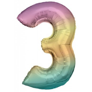 Pastel Rainbow óriás szám fólia lufi 3-as, 83 cm Pastel Rainbow óriás szám fólia lufi 3-as, 83 cm