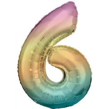 Pastel Rainbow óriás szám fólia lufi 6-os, 83 cm Pastel Rainbow óriás szám fólia lufi 6-os, 83 cm