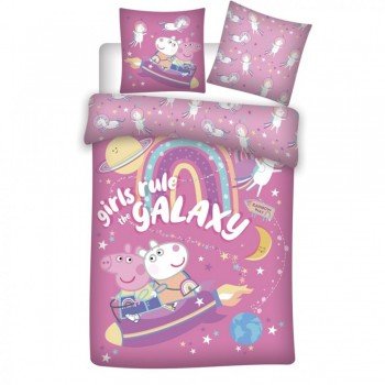 Peppa malac Galaxy ágyneműhuzat 140×200cm, 63×63 cm microfibre Peppa malac Galaxy ágyneműhuzat 140×200cm, 63×63 cm microfibre