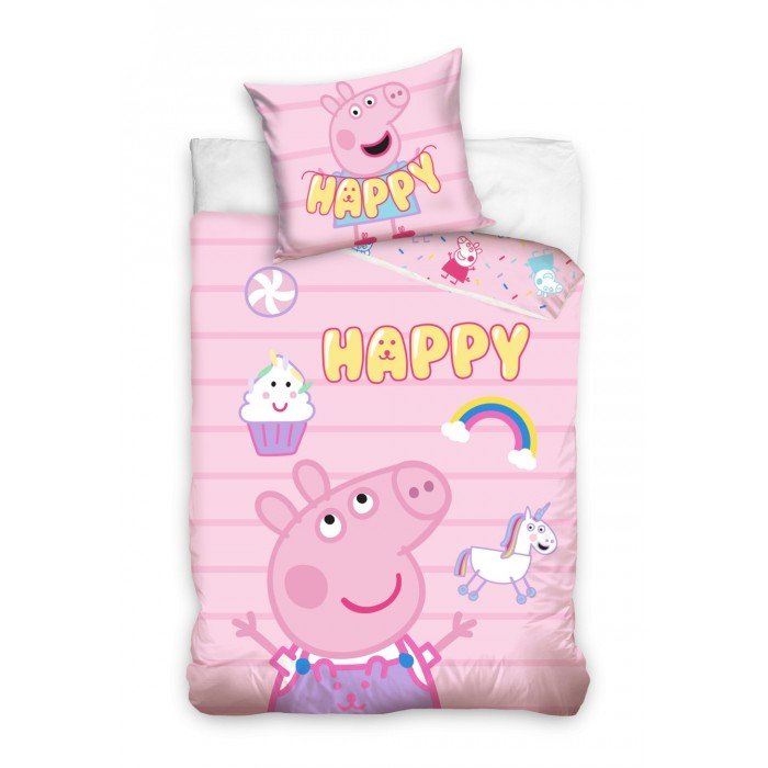 Peppa malac Happy ágyneműhuzat 140×200cm, 70×90 cm