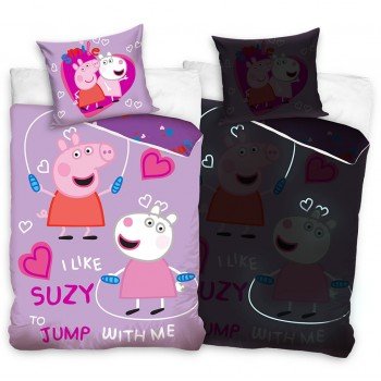 Peppa malac Jump sötétben világító ágyneműhuzat 140x200 cm, 60x70 cm Peppa malac Jump sötétben világító ágyneműhuzat 140x200 cm, 60x70 cm