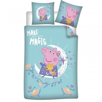 Peppa malac Magic ágyneműhuzat 140×200cm, 63×63 cm microfibre Peppa malac Magic ágyneműhuzat 140×200cm, 63×63 cm microfibre