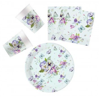 Turquoise Butterfly, Pillangó party szett 36 db-os 23 cm-es tányérral