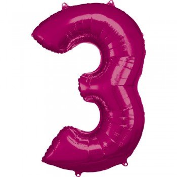 Pink óriás szám fólia lufi 3-as, 88*53 cm Pink óriás szám fólia lufi 3-as, 88*53 cm