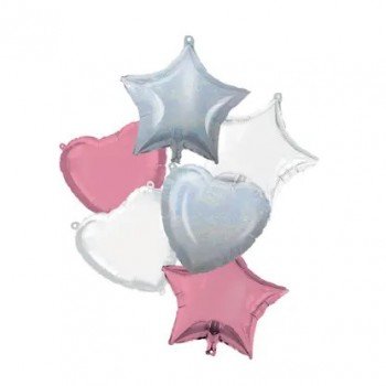 Pink White szív, csillag fólia lufi 6 db-os szett 46 cm Pink White szív, csillag fólia lufi 6 db-os szett 46 cm