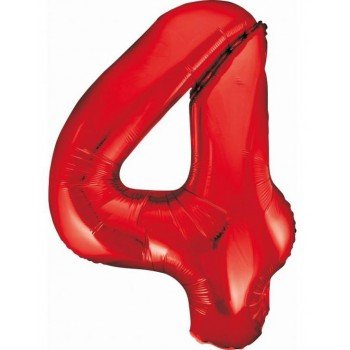 Red, Piros 4-es szám fólia lufi 85 cm Red, Piros 4-es szám fólia lufi 85 cm