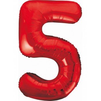 Red, Piros 5-ös szám fólia lufi 85 cm Red, Piros 5-ös szám fólia lufi 85 cm