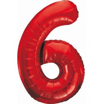 Red, Piros 6-os szám fólia lufi 85 cm Red, Piros 6-os szám fólia lufi 85 cm