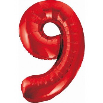 Red, Piros 9-es szám fólia lufi 85 cm Red, Piros 9-es szám fólia lufi 85 cm