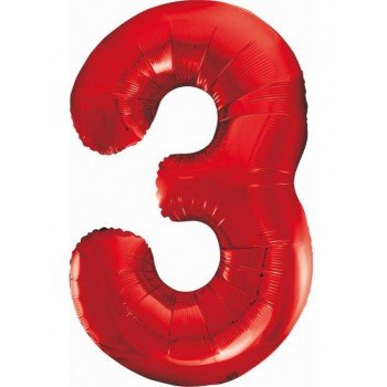 Red, Piros 3-as szám fólia lufi 85 cm Red, Piros 3-as szám fólia lufi 85 cm