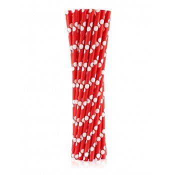 Red Polka Dots, Piros papír szívószál 24 db-os Red Polka Dots, Piros papír szívószál 24 db-os