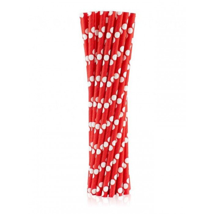 Red Polka Dots, Piros papír szívószál 24 db-os