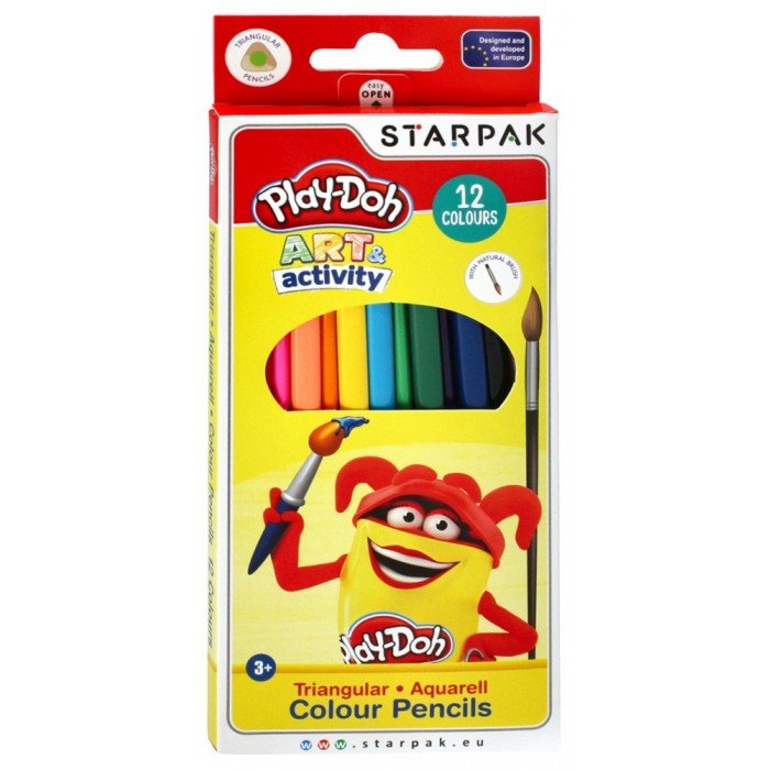 Play-Doh Aquarell 12-es, háromszögletű színes ceruza készlet, ecsettel