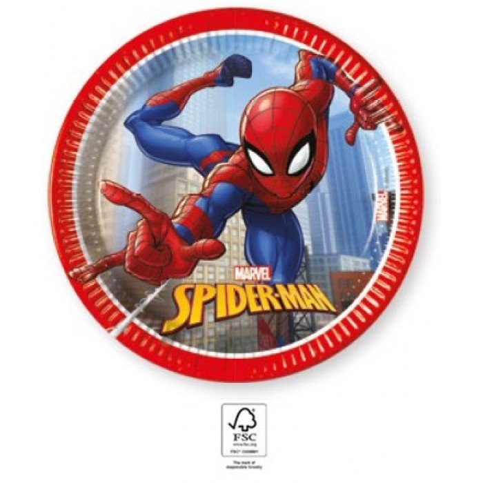 Spiderman Crime Fighter, Pókember papírtányér 8 db-os 20 cm FSC