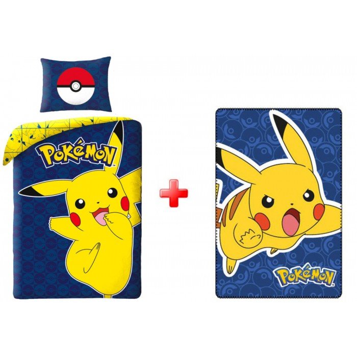 Pokémon Joyful Pikachu ágyneműhuzat és polár takaró szett