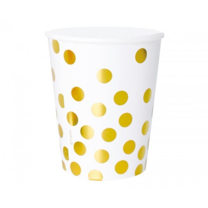 Gold Dots White, Pöttyös papír pohár 6 db-os 270 ml