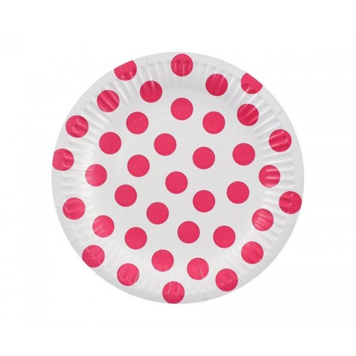 Magenta Polka Dot, Pöttyös papírtányér 6 db-os 18 cm