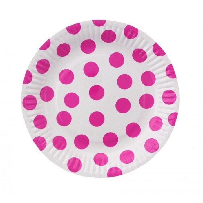 Magenta Polka Dots, Pöttyös papírtányér 6 db-os 18 cm