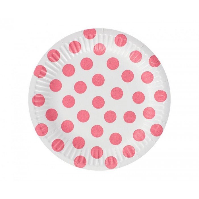 Pink Polka Dot, Pöttyös papírtányér 6 db-os 18 cm