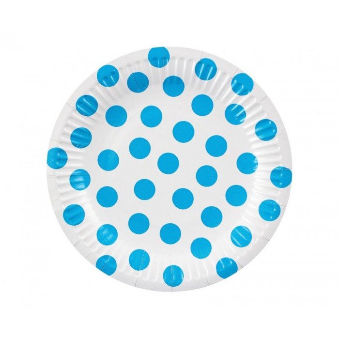 Sky Blue Polka Dot, Pöttyös papírtányér 6 db-os 18 cm