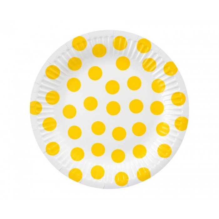 Yellow Polka Dot, Pöttyös papírtányér 6 db-os 18 cm