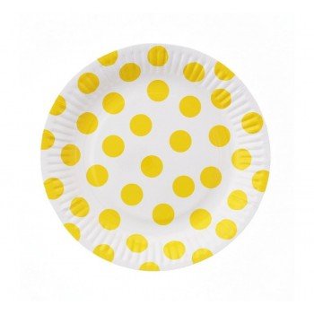Yellow Polka Dot, Pöttyös papírtányér 6 db-os 18 cm Yellow Polka Dot, Pöttyös papírtányér 6 db-os 18 cm