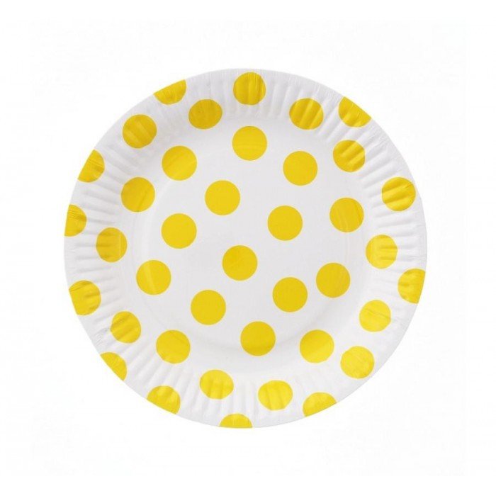 Yellow Polka Dot, Pöttyös papírtányér 6 db-os 18 cm