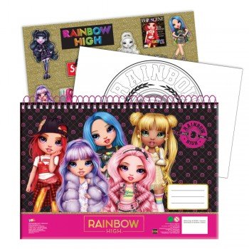 Rainbow High A/4 spirál vázlatfüzet 40 lapos matricával Rainbow High A/4 spirál vázlatfüzet 40 lapos matricával