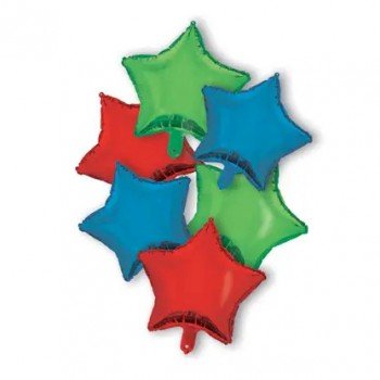 Red Blue Green Star, Csillag fólia lufi 6 db-os szett 46 cm Red Blue Green Star, Csillag fólia lufi 6 db-os szett 46 cm