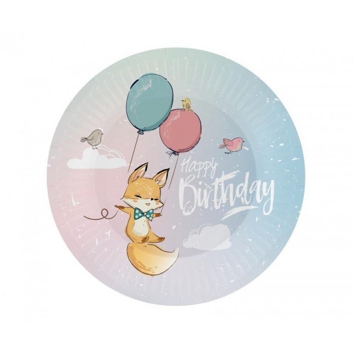 Happy Birthday Fox, Róka papírtányér 6 db-os 18 cm