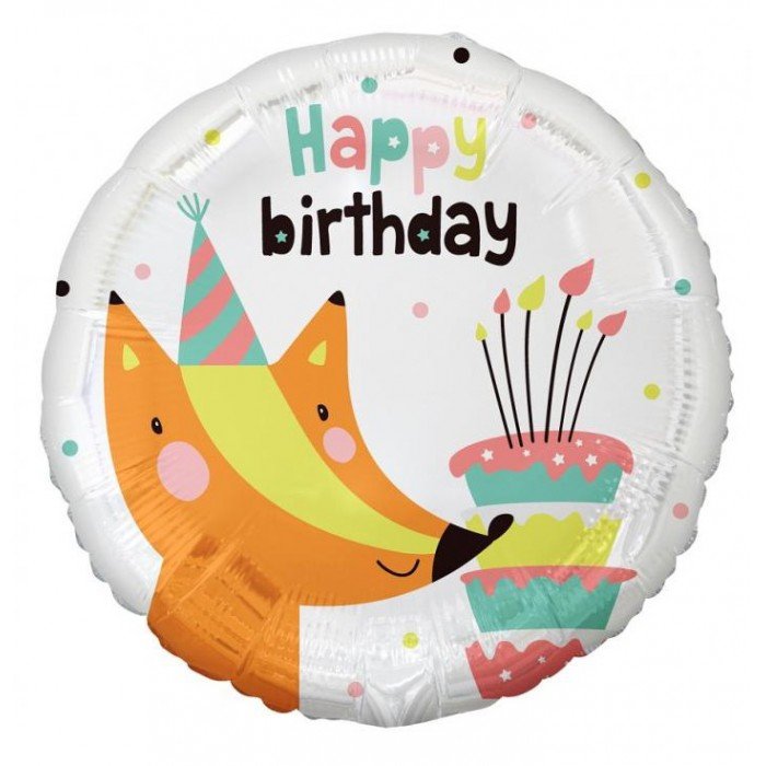 Happy Birthday Fox, Róka fólia lufi 36 cm