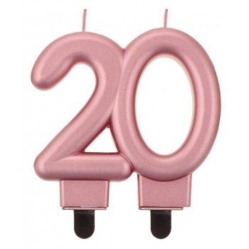 Rose Gold Metallic tortagyertya, számgyertya 20-as Rose Gold Metallic tortagyertya, számgyertya 20-as