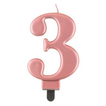 Rose Gold Metallic számgyertya, tortagyertya 3-as