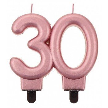 Rose Gold Metallic tortagyertya, számgyertya 30-as Rose Gold Metallic tortagyertya, számgyertya 30-as