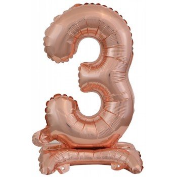 Rose Gold mini 3-as szám fólia lufi talppal 38 cm Rose Gold mini 3-as szám fólia lufi talppal 38 cm