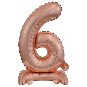 Rose Gold mini 6-os szám fólia lufi talppal 38 cm Rose Gold mini 6-os szám fólia lufi talppal 38 cm