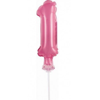 Pink, Rózsaszín 1-es szám fólia lufi tortára 13 cm Pink, Rózsaszín 1-es szám fólia lufi tortára 13 cm