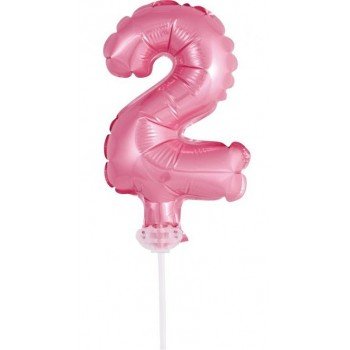Pink, Rózsaszín 2-es szám fólia lufi tortára 13 cm Pink, Rózsaszín 2-es szám fólia lufi tortára 13 cm