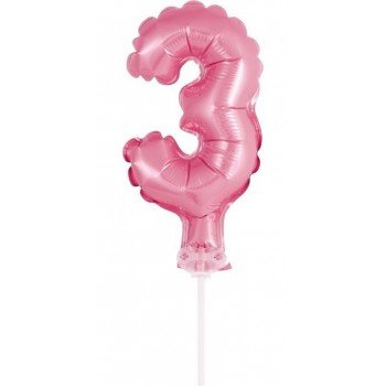 Pink, Rózsaszín 3-as szám fólia lufi tortára 13 cm Pink, Rózsaszín 3-as szám fólia lufi tortára 13 cm