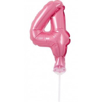 Pink, Rózsaszín 4-es szám fólia lufi tortára 13 cm Pink, Rózsaszín 4-es szám fólia lufi tortára 13 cm