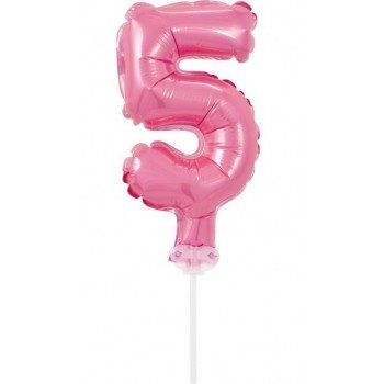 Pink, Rózsaszín 5-ös szám fólia lufi tortára 13 cm Pink, Rózsaszín 5-ös szám fólia lufi tortára 13 cm