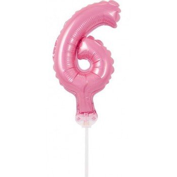 Pink, Rózsaszín 6-os szám fólia lufi tortára 13 cm Pink, Rózsaszín 6-os szám fólia lufi tortára 13 cm