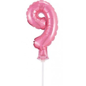 Pink, Rózsaszín 9-es szám fólia lufi tortára 13 cm Pink, Rózsaszín 9-es szám fólia lufi tortára 13 cm