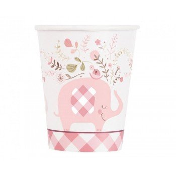 Floral Elephant Pink, Rózsaszín Elefánt papír pohár 8 db-os 266 ml