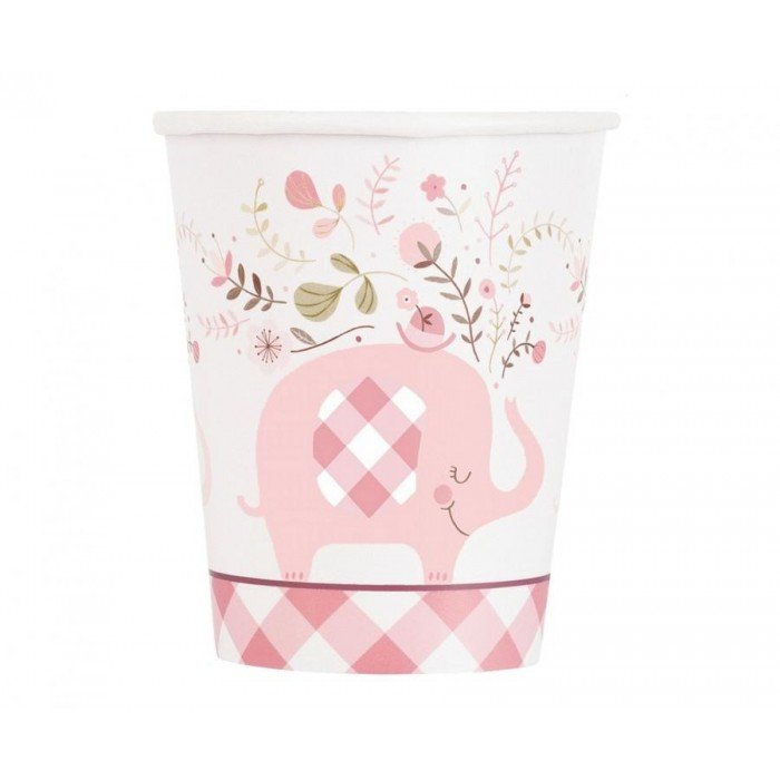 Floral Elephant Pink, Rózsaszín Elefánt papír pohár 8 db-os 266 ml